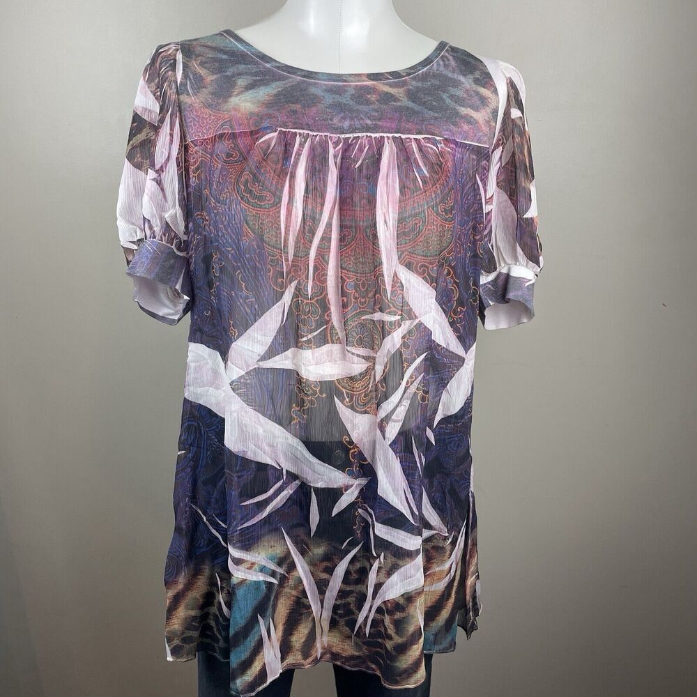 Romeo & Juliet Couture S Y2K Retro Floral Sublimation Boho Multicolor Tunic Top
